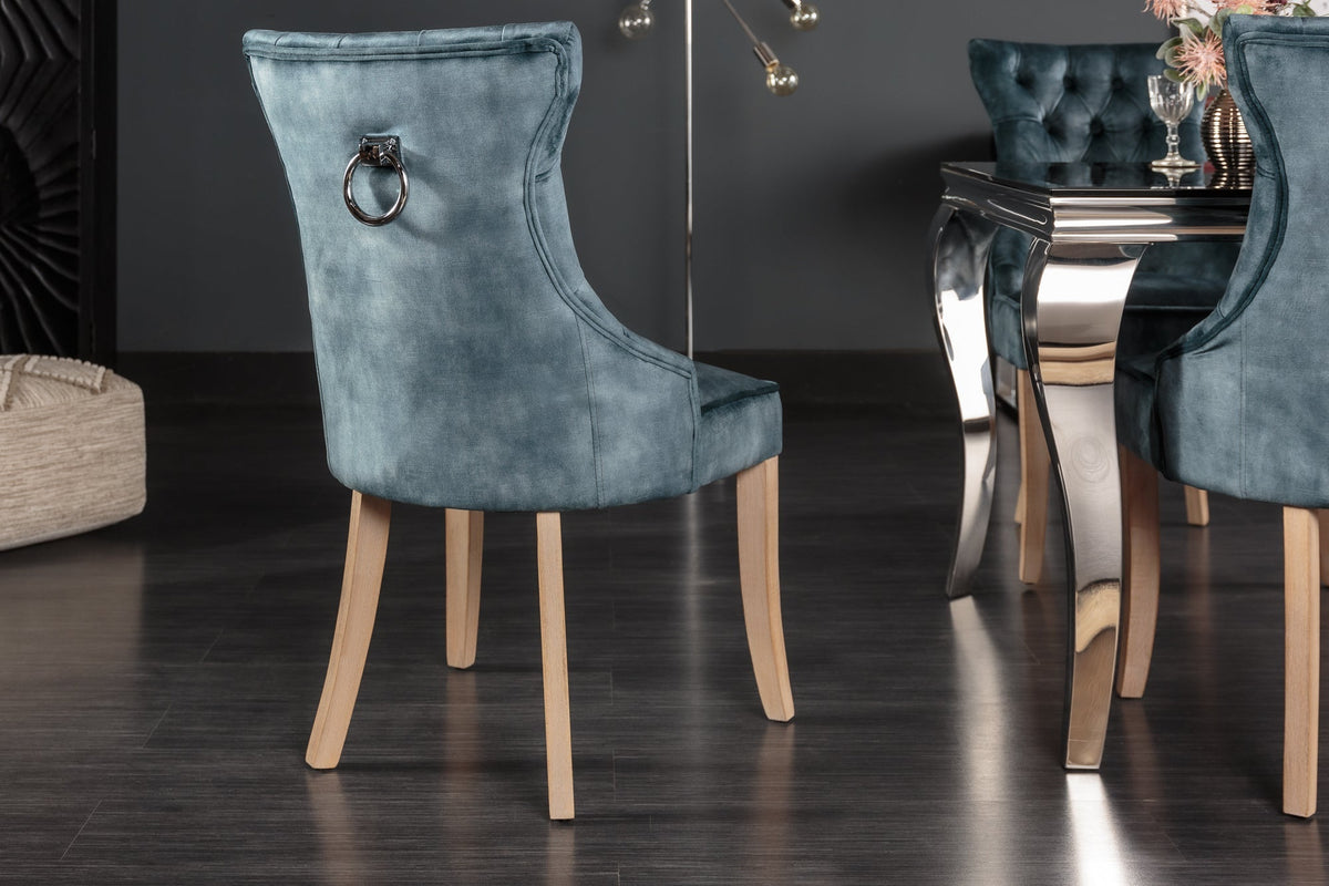 Lot de 2x Élégant fauteuil CASTLE pétrole velours style maison de campagne avec poignée confort
