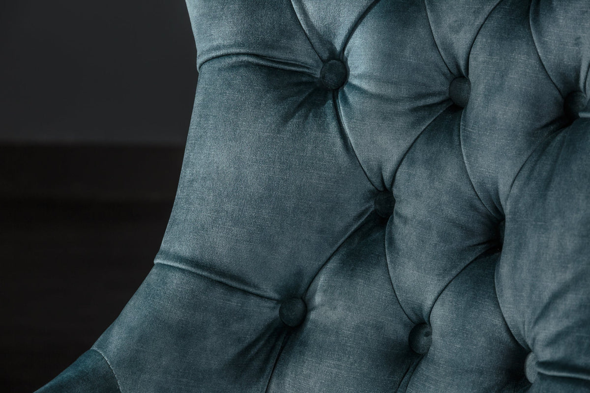 Lot de 2x Élégant fauteuil CASTLE pétrole velours style maison de campagne avec poignée confort
