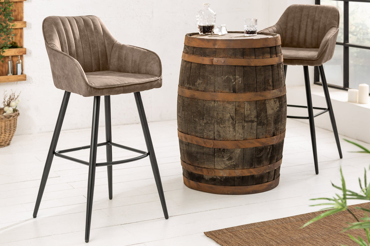 Lot de 2x Élégant tabouret de bar TURIN vintage taupe avec matelassage décoratif tabouret de bar avec accoudoir