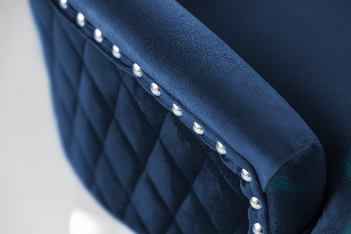 Lot de 2x Fauteuil baroque CASTLE DELUXE royal bleu velours tête de lion design Chesterfield chaise de salle à manger clous