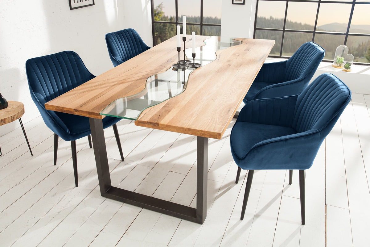 Lot de 2x Fauteuil élégant à accoudoirs TURIN bleu roi velours avec surpiqûre décorative