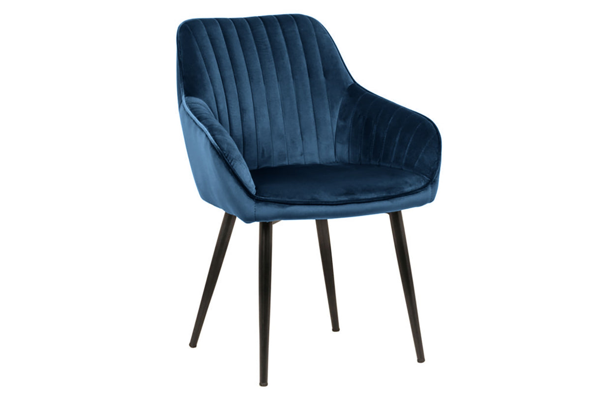 Lot de 2x Fauteuil élégant à accoudoirs TURIN bleu roi velours avec surpiqûre décorative