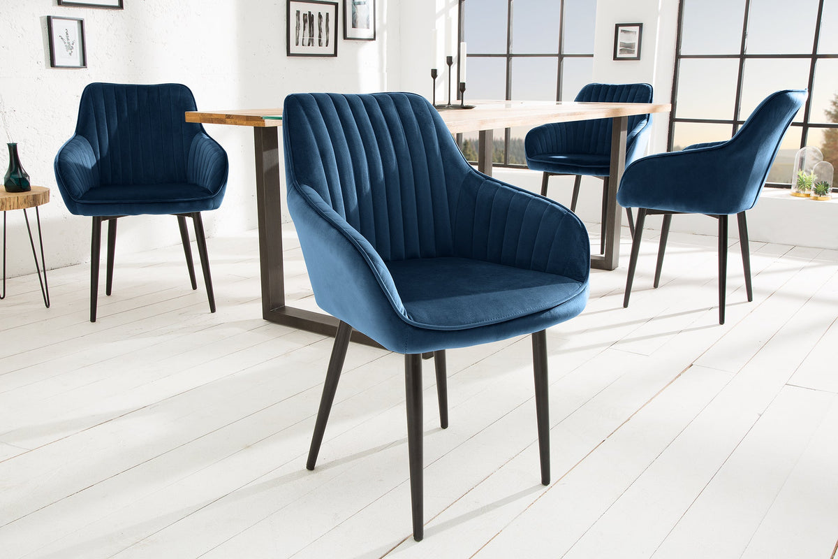 Lot de 2x Fauteuil élégant à accoudoirs TURIN bleu roi velours avec surpiqûre décorative