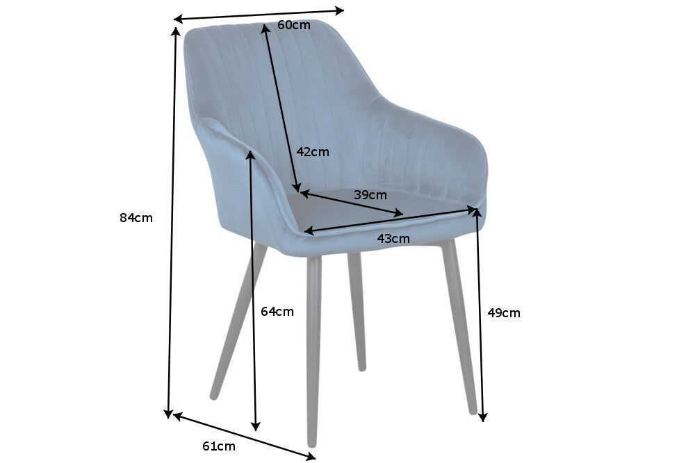 Lot de 2x Fauteuil élégant à accoudoirs TURIN bleu roi velours avec surpiqûre décorative