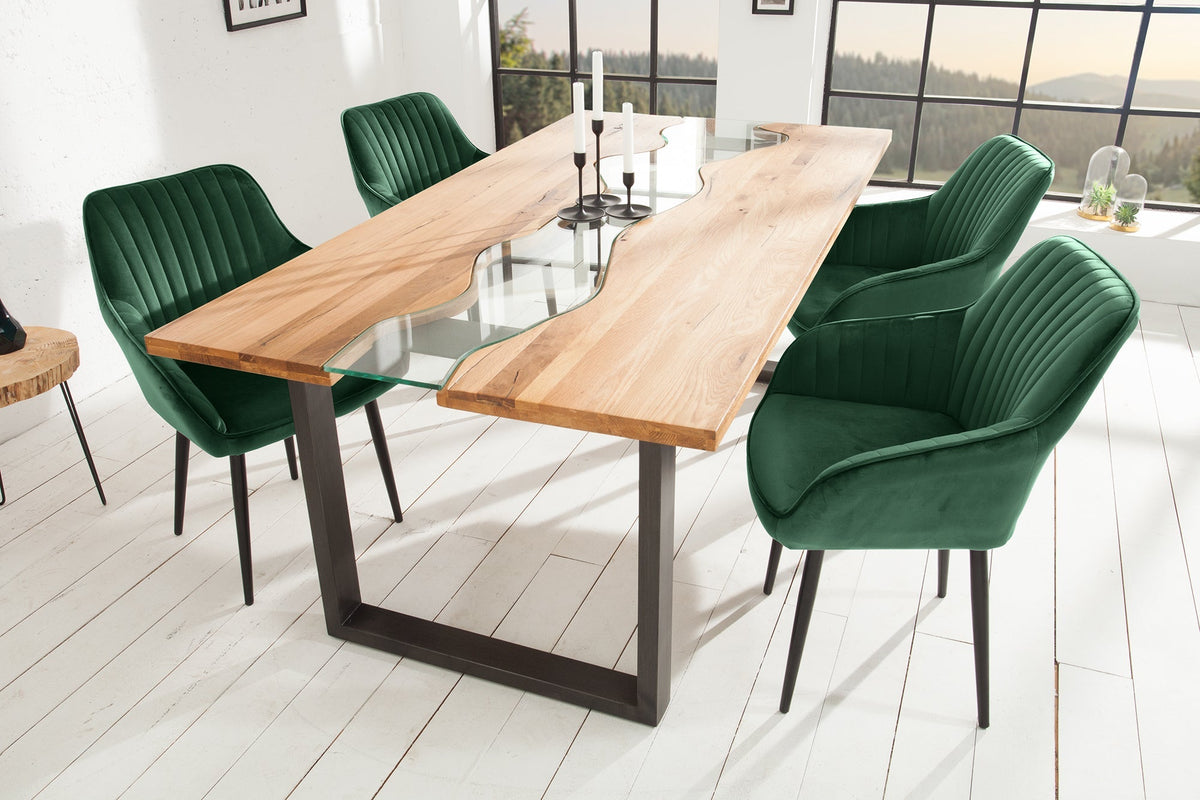 Lot de 2x Fauteuil élégant à accoudoirs TURIN vert émeraude en velours avec surpiqûre décorative