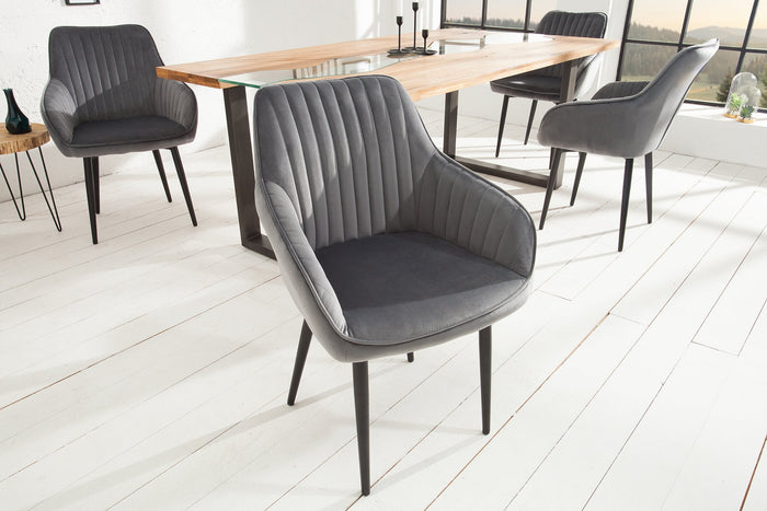 Lot de 2x Fauteuil élégant avec accoudoirs TURIN gris argenté velours avec surpiqûre décorative
