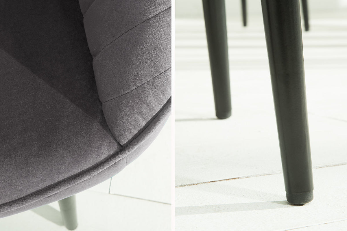 Lot de 2x Fauteuil élégant avec accoudoirs TURIN gris argenté velours avec surpiqûre décorative