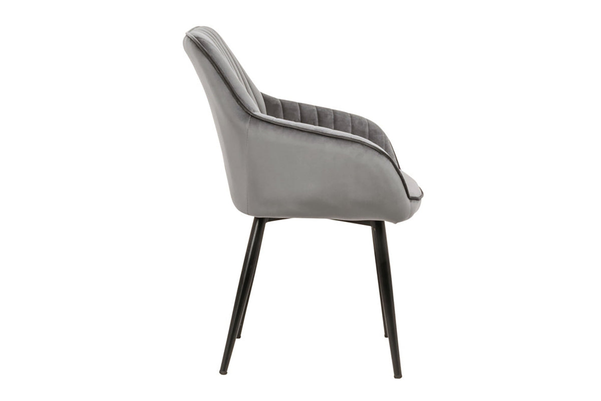 Lot de 2x Fauteuil élégant avec accoudoirs TURIN gris argenté velours avec surpiqûre décorative