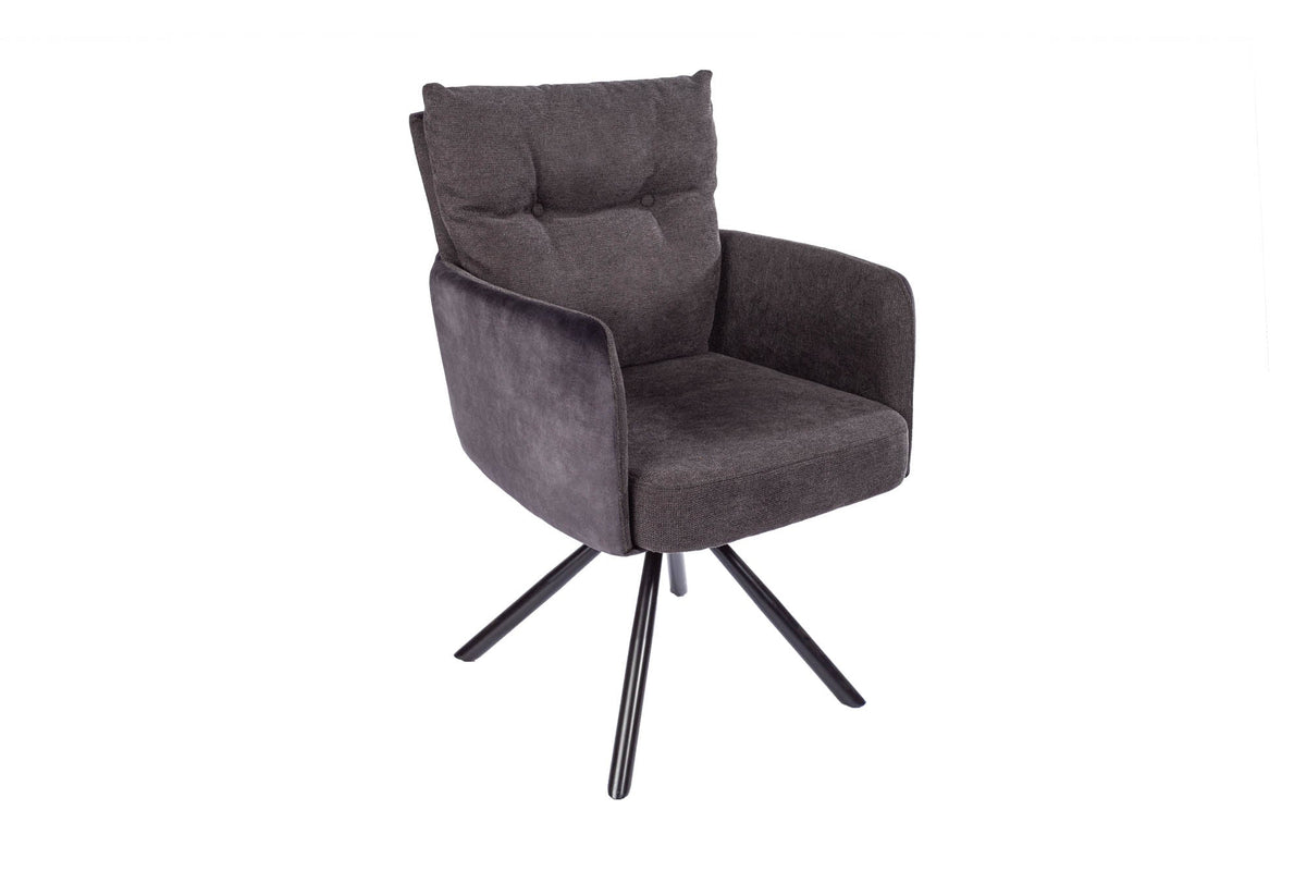 Lot de 2x Fauteuil pivotant BIG GEORGE anthracite velours tissu structuré accoudoir ressorts ensachés