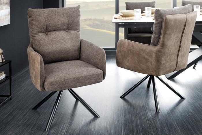 Lot de 2x Fauteuil pivotant BIG GEORGE taupe tissu microfibre ressorts ensachés métal noir