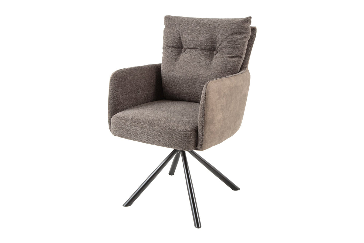 Lot de 2x Fauteuil pivotant BIG GEORGE taupe tissu microfibre ressorts ensachés métal noir
