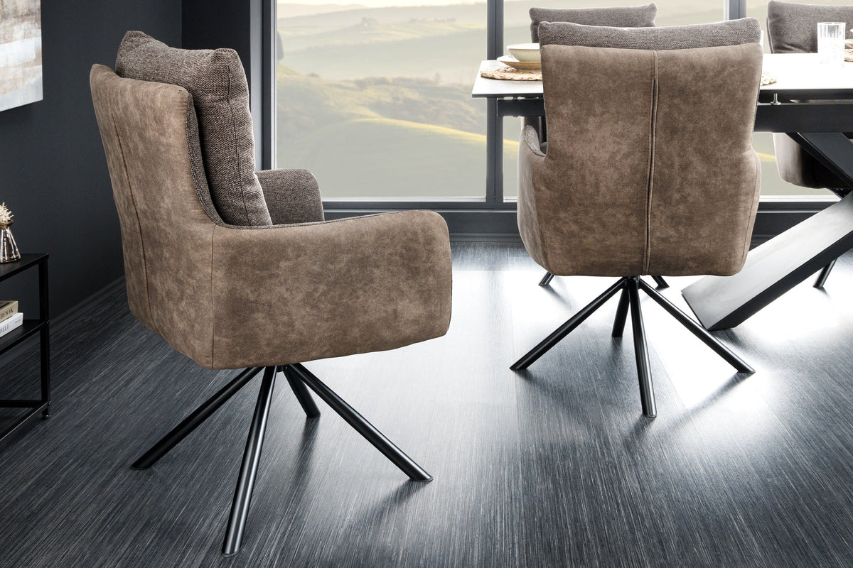 Lot de 2x Fauteuil pivotant BIG GEORGE taupe tissu microfibre ressorts ensachés métal noir
