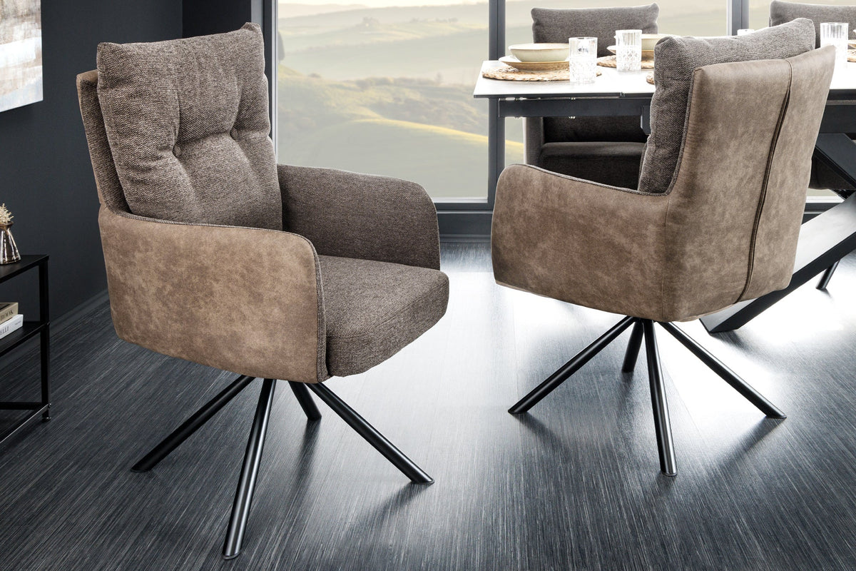 Lot de 2x Fauteuil pivotant BIG GEORGE taupe tissu microfibre ressorts ensachés métal noir