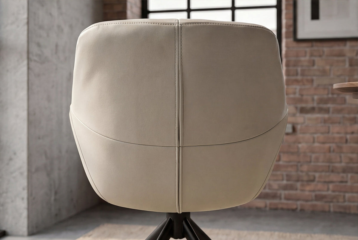 Lot de 2x Fauteuil pivotant PAPILLON beige en cuir véritable avec accoudoirs, piétement noir