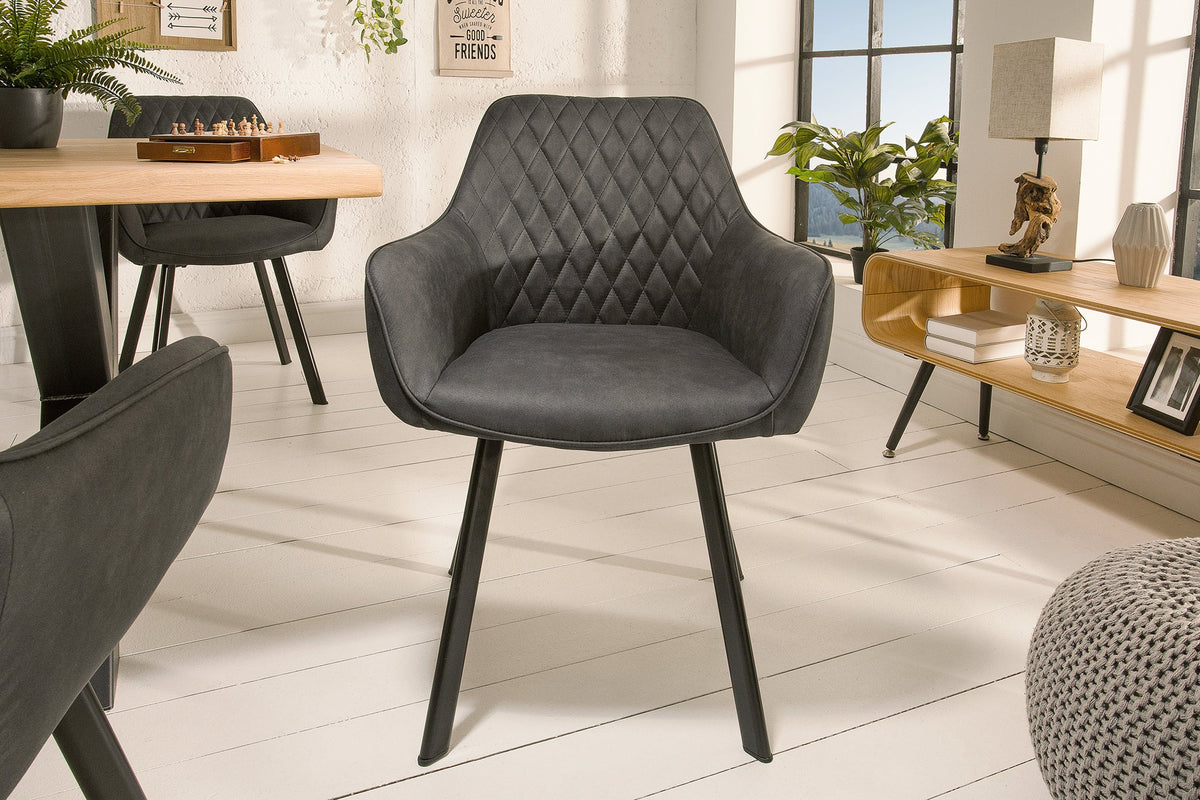 Lot de 2x Fauteuil rétro PALERMO anthracite avec accoudoir et surpiqûre décorative