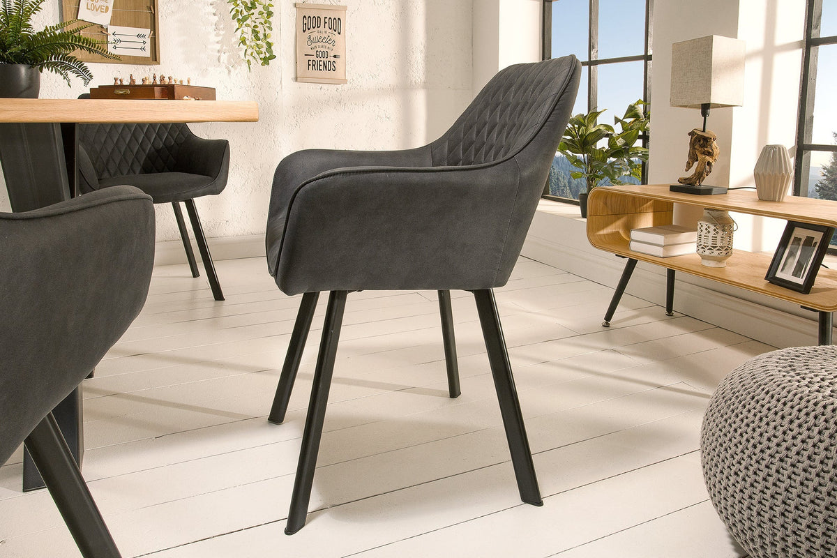 Lot de 2x Fauteuil rétro PALERMO anthracite avec accoudoir et surpiqûre décorative