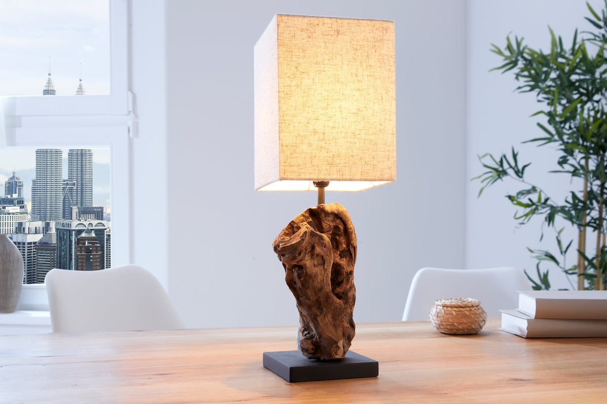 Lot de 2x Lampe de table artisanale en bois flotté HYPNOTIC 45cm beige avec abat-jour en lin