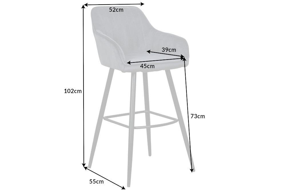 Lot de 2x Noble tabouret de bar TURIN gris argenté velours avec piqûres décoratives tabouret de bar avec accoudoirs