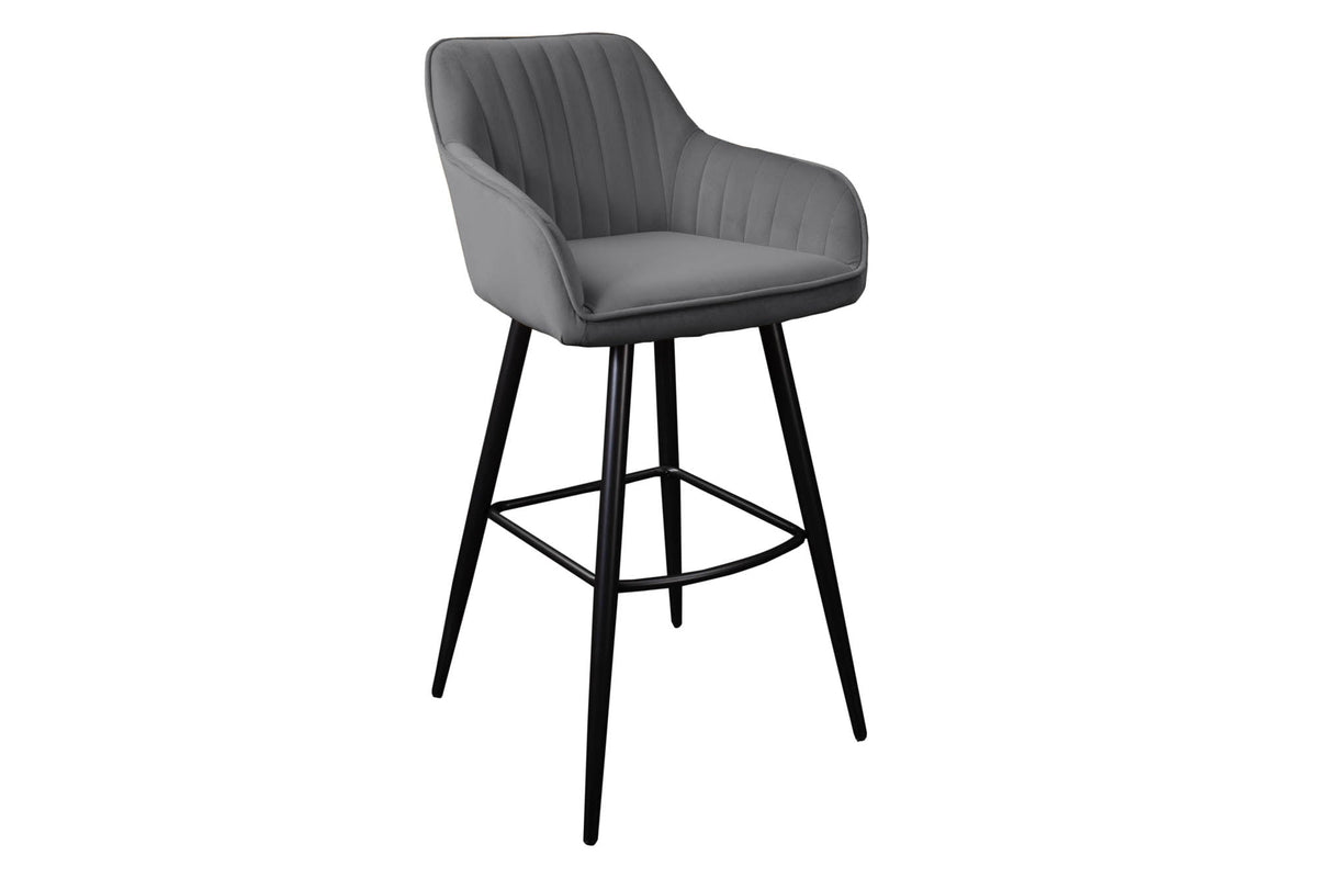 Lot de 2x Noble tabouret de bar TURIN gris argenté velours avec piqûres décoratives tabouret de bar avec accoudoirs