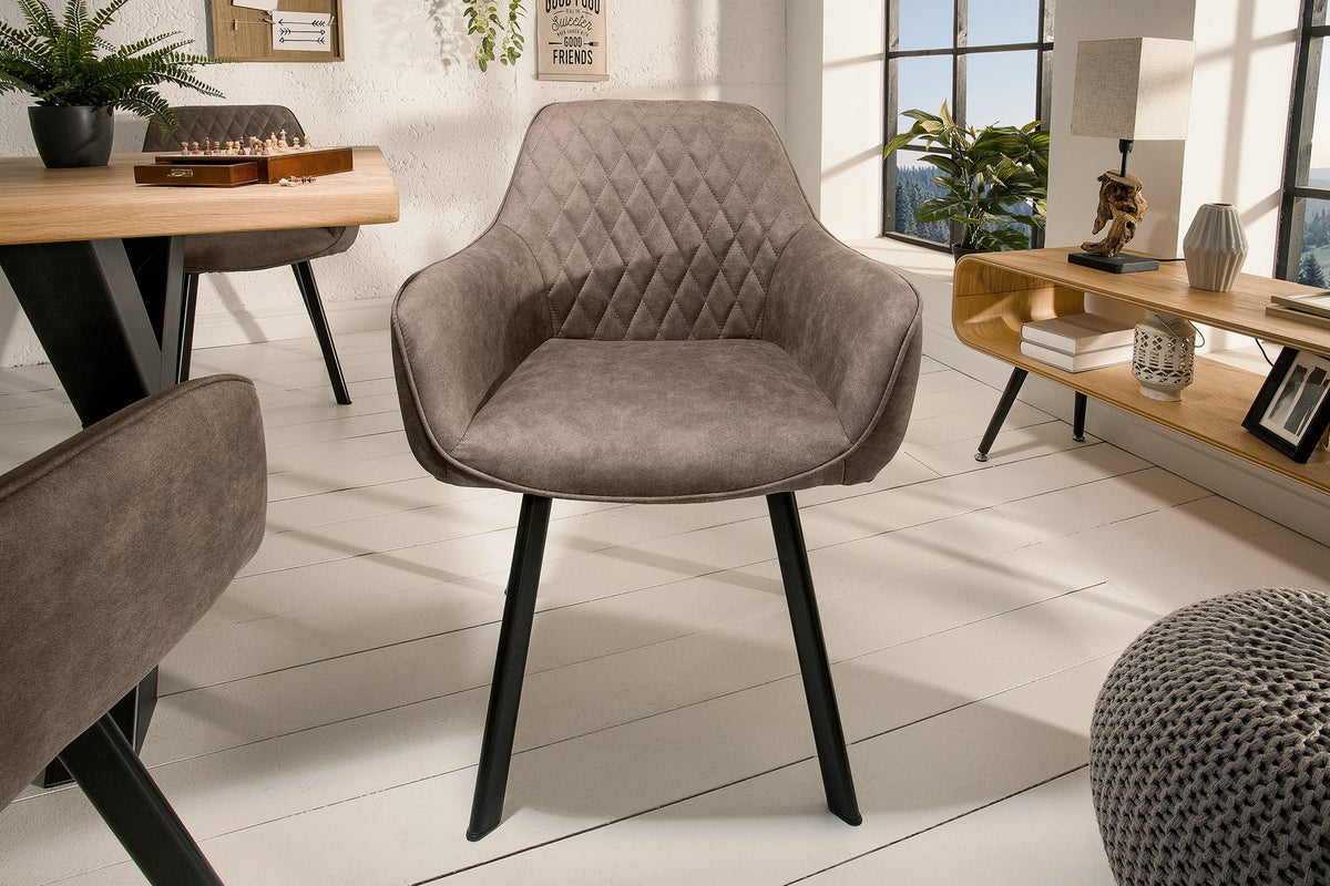 Lot de 2x Retro fauteuil PALERMO taupe avec accoudoir et surpiqûre décorative