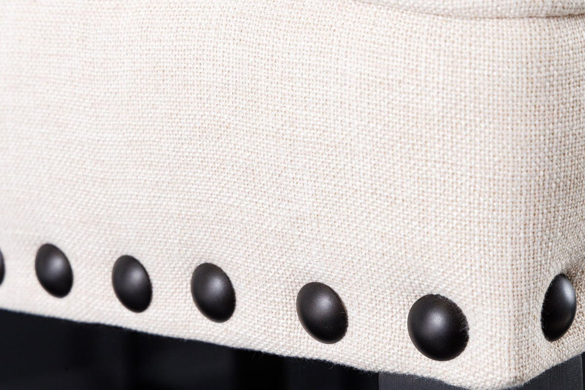 Lot de 2x Tabouret de bar design CASTLE beige noir tissu structuré avec dossier bois Chesterfield