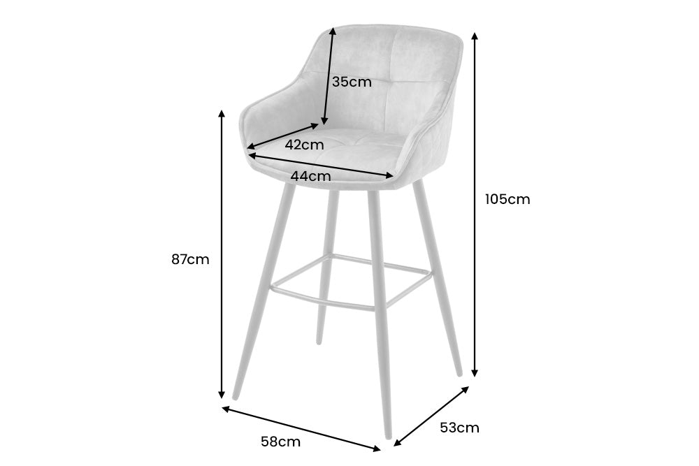 Lot de 2x Tabouret de bar design EUPHORIA pétrole velours pieds en métal noir tabouret de bar avec dossier (réf. 43691)