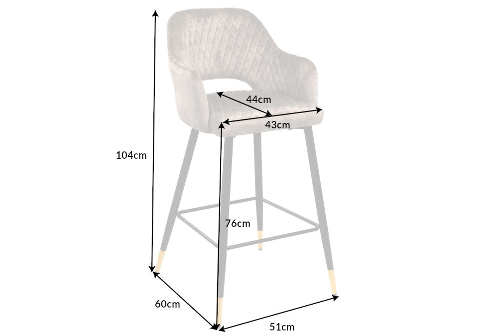 Lot de 2x Tabouret de bar design PARIS velours greige avec dossier métal noir et or matelassage décoratif