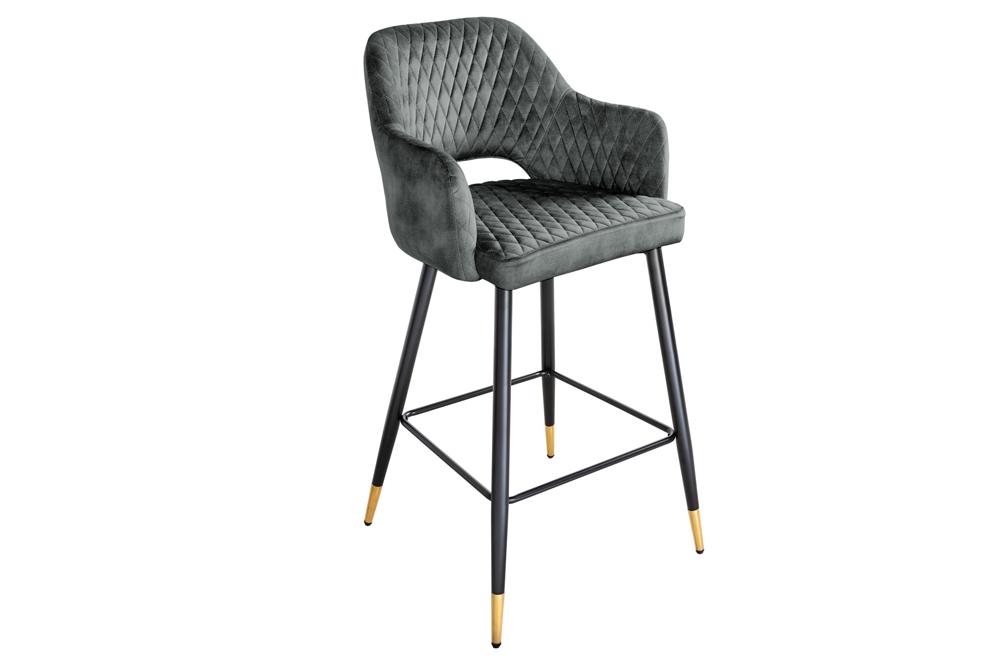 Lot de 2x Tabouret de bar design PARIS vert velours avec dossier métal noir or capitonnage décoratif (réf. 41517)