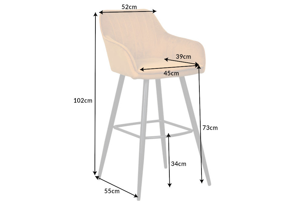 Lot de 2x Tabouret de bar élégant TURIN jaune moutarde velours avec matelassage décoratif, tabouret de bar avec accoudoirs