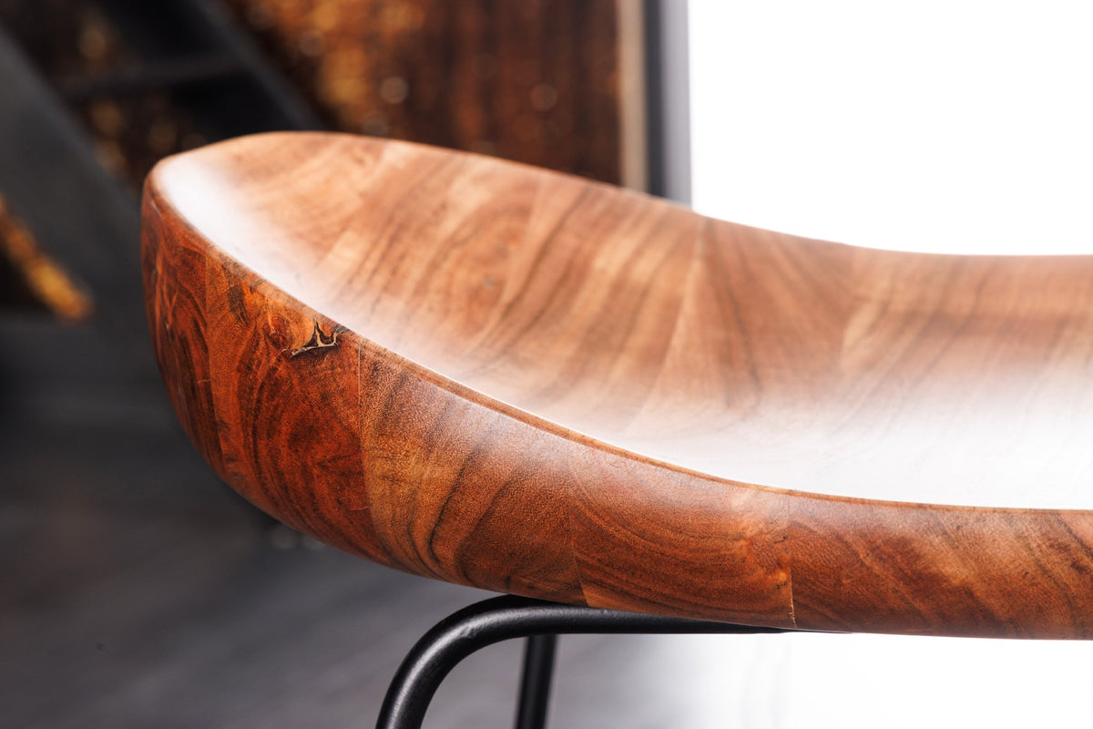 Lot de 2x Tabouret de bar en bois massif MAMMUT naturel acacia châssis métal noir avec repose-pieds