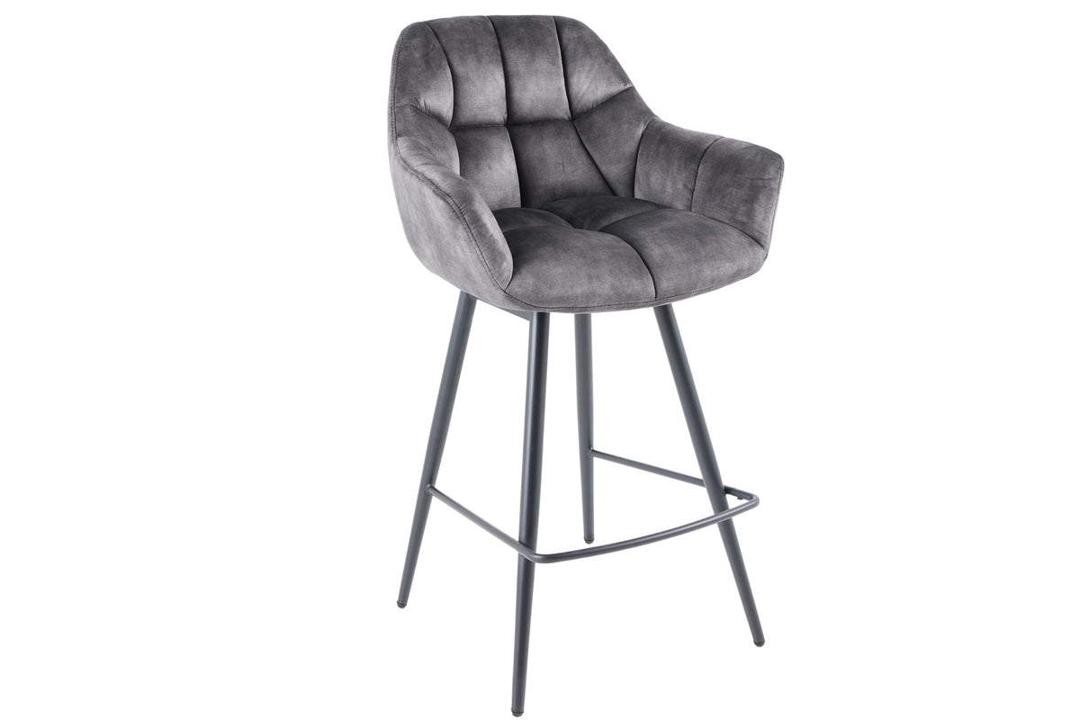 Lot de 2x Tabouret de bar pivotant PAPILLON velours gris tabouret de bar avec dossier pieds métal noir