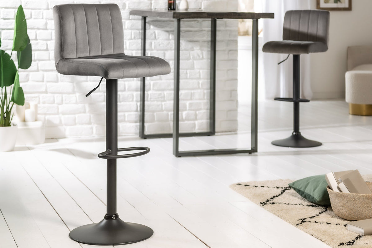 Lot de 2x Tabouret de bar pivotant PORTLAND gris velours avec dossier réglable en hauteur