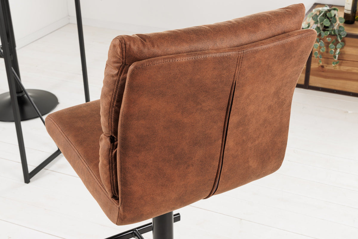 Lot de 2x Tabouret de bar réglable en hauteur COMFORT marron antique microfibre rotatif avec dossier métal noir