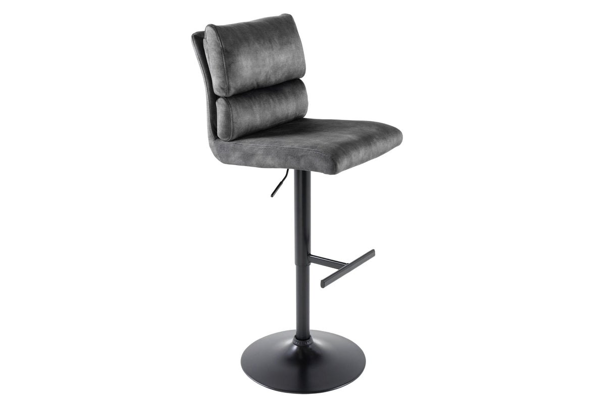 Lot de 2x Tabouret de bar réglable en hauteur COMFORT velours gris foncé rotatif avec dossier métal noir (réf. 43650)