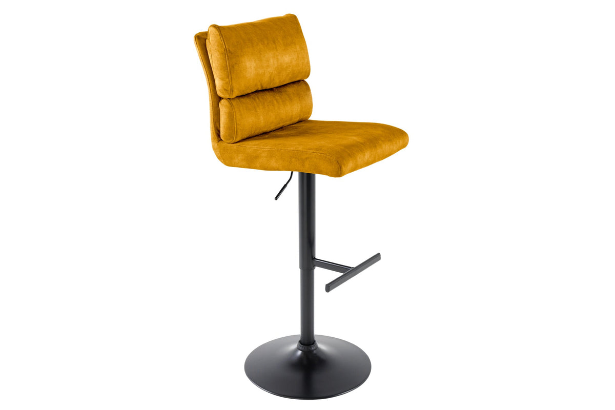 Lot de 2x Tabouret de bar réglable en hauteur COMFORT velours jaune moutarde pivotant avec dossier métal noir