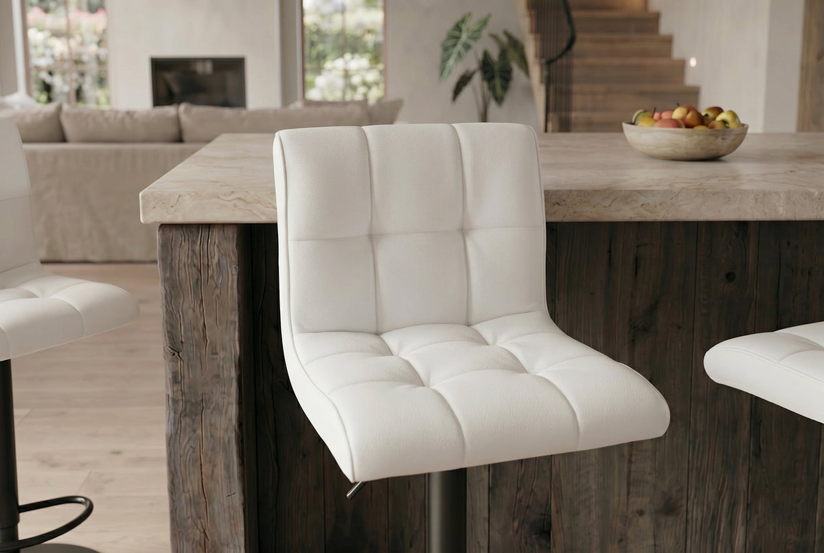 Lot de 2x Tabouret de bar réglable en hauteur MODENA blanc simili cuir noir avec dossier pivotant