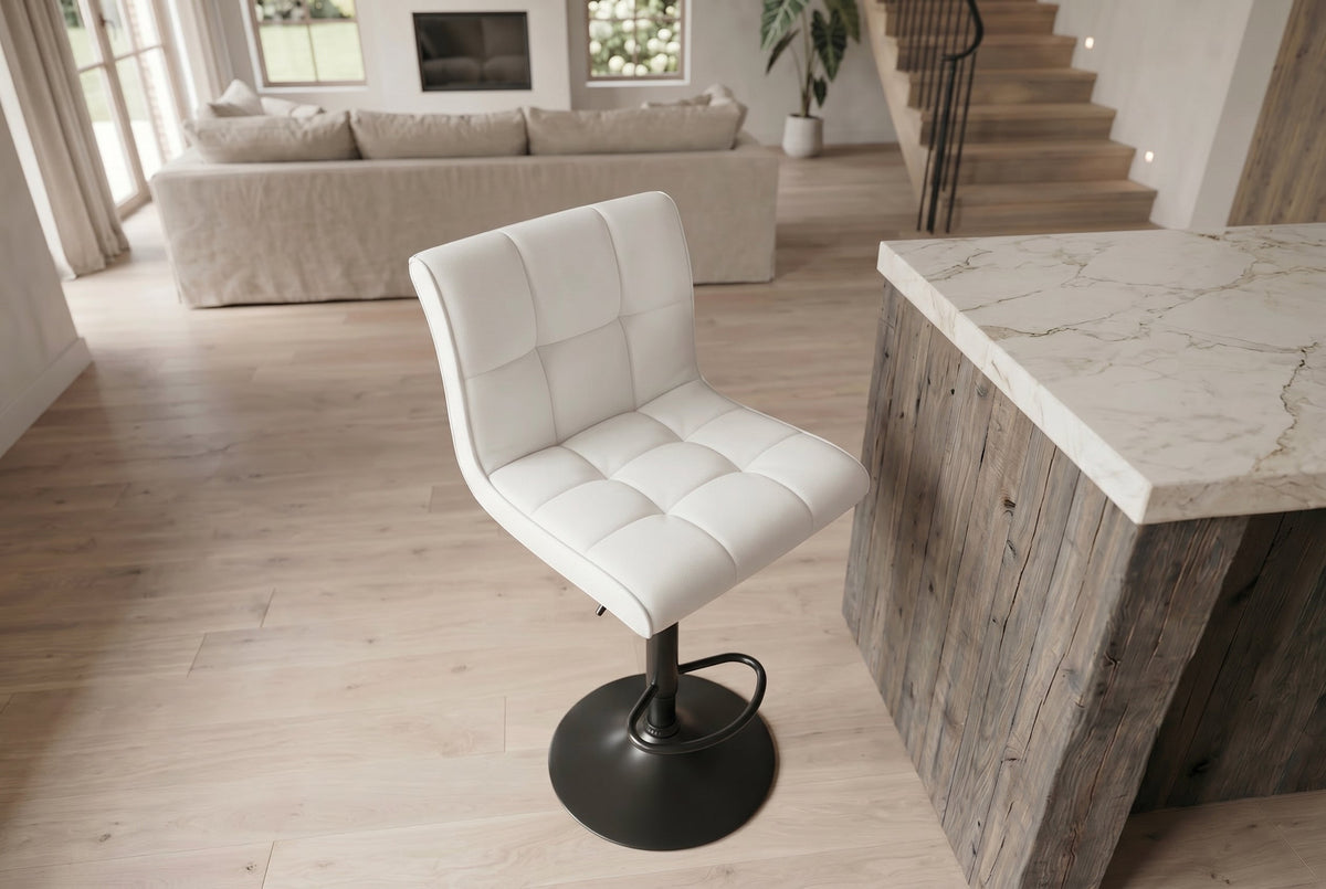 Lot de 2x Tabouret de bar réglable en hauteur MODENA blanc simili cuir noir avec dossier pivotant
