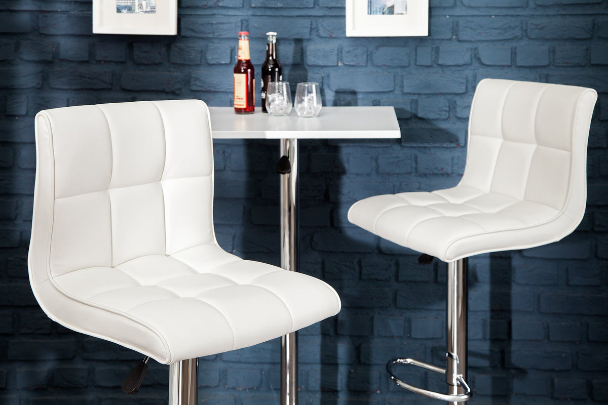 Lot de 2x Tabouret de bar réglable en hauteur MODENA blanc similicuir métal chromé avec dossier pivotant