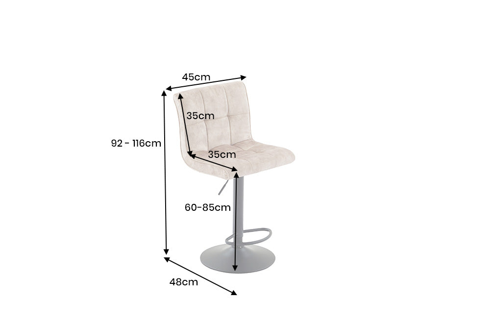 Lot de 2x Tabouret de bar réglable en hauteur MODENA champagne beige velours métal noir rotatif