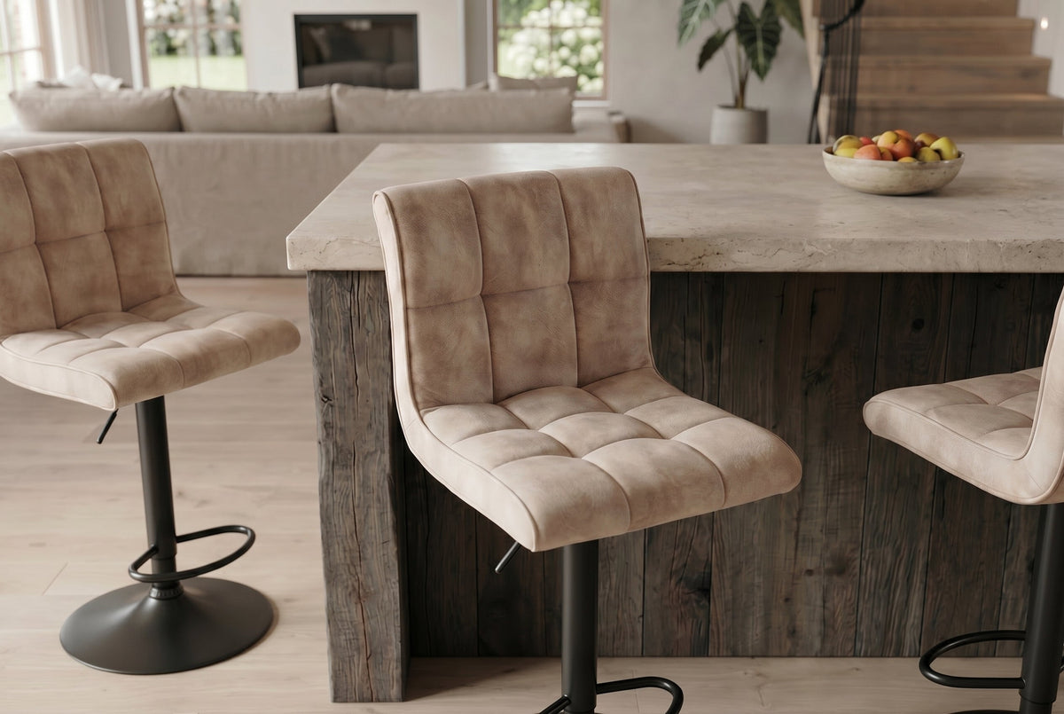 Lot de 2x Tabouret de bar réglable en hauteur MODENA champagne beige velours métal noir rotatif