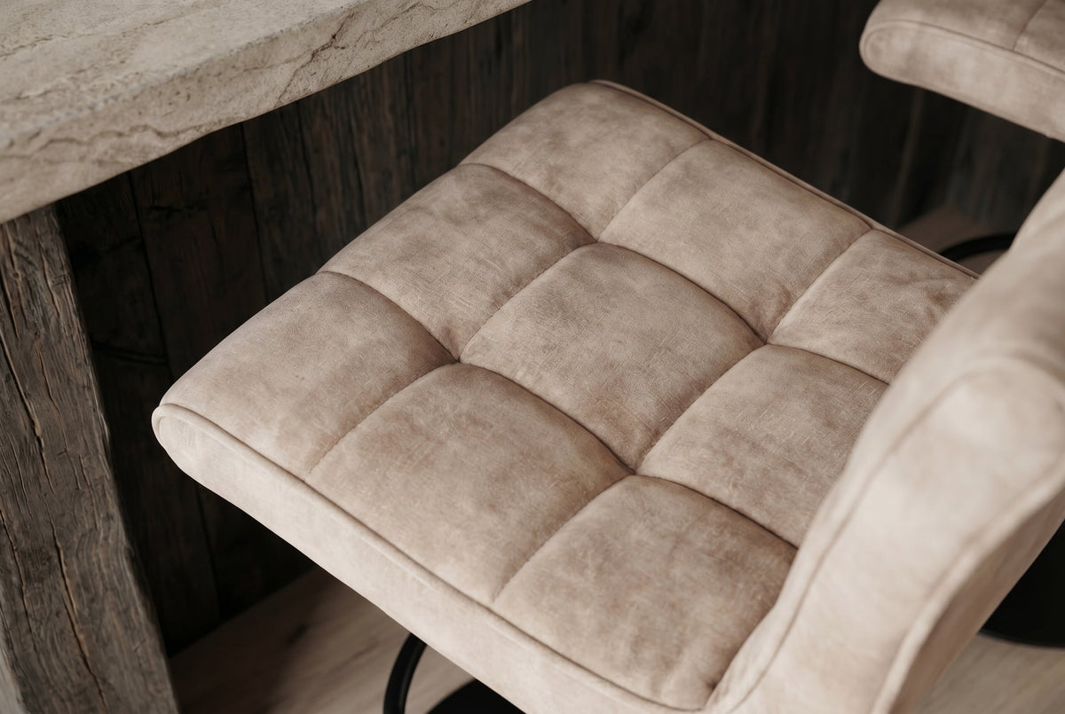 Lot de 2x Tabouret de bar réglable en hauteur MODENA champagne beige velours métal noir rotatif