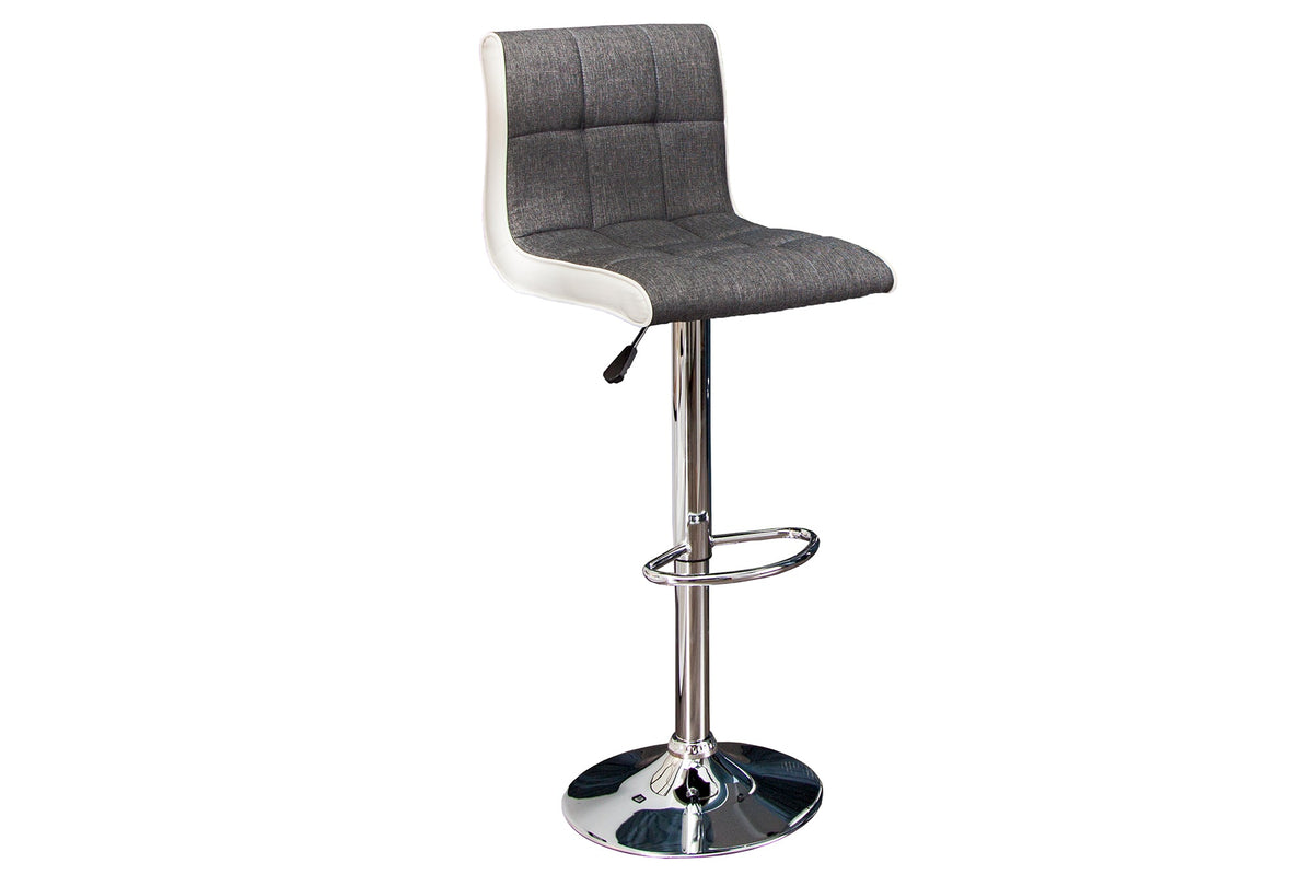 Lot de 2x Tabouret de bar réglable en hauteur MODENA gris blanc tissu structuré cuir synthétique avec dossier pivotant