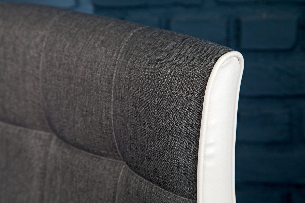 Lot de 2x Tabouret de bar réglable en hauteur MODENA gris blanc tissu structuré cuir synthétique avec dossier pivotant