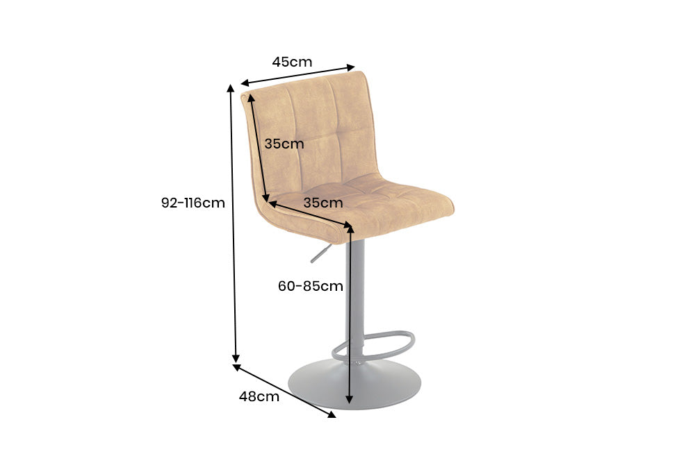 Lot de 2x Tabouret de bar réglable en hauteur MODENA jaune moutarde velours métal noir pivotant