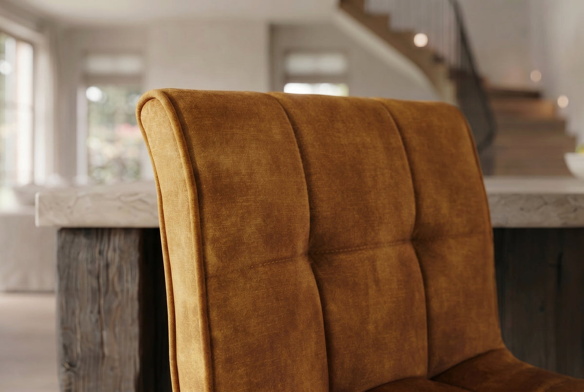 Lot de 2x Tabouret de bar réglable en hauteur MODENA jaune moutarde velours métal noir pivotant