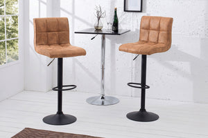 Lot de 2x Tabouret de bar réglable en hauteur MODENA vintage brun microfibre métal noir avec dossier pivotant