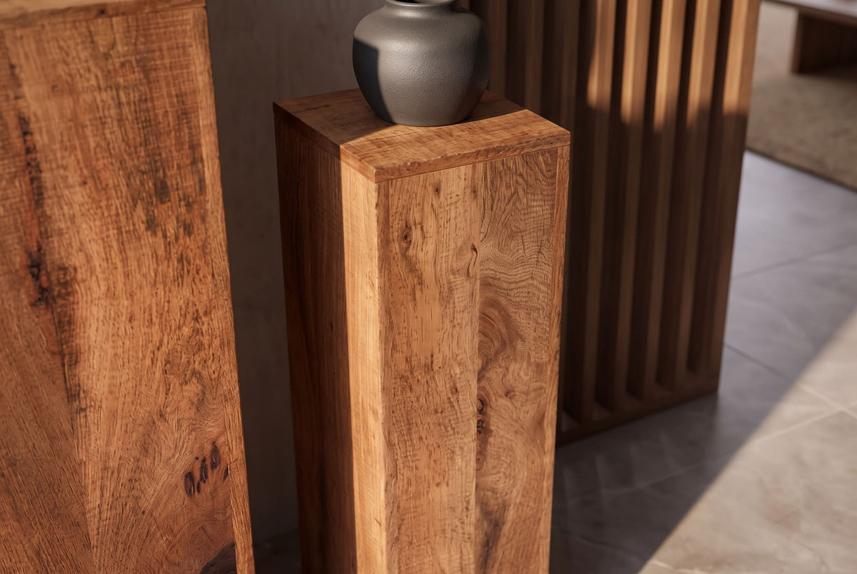 Lot de 3 colonnes décoratives design MAKASSAR 80cm en bois de manguier fait main