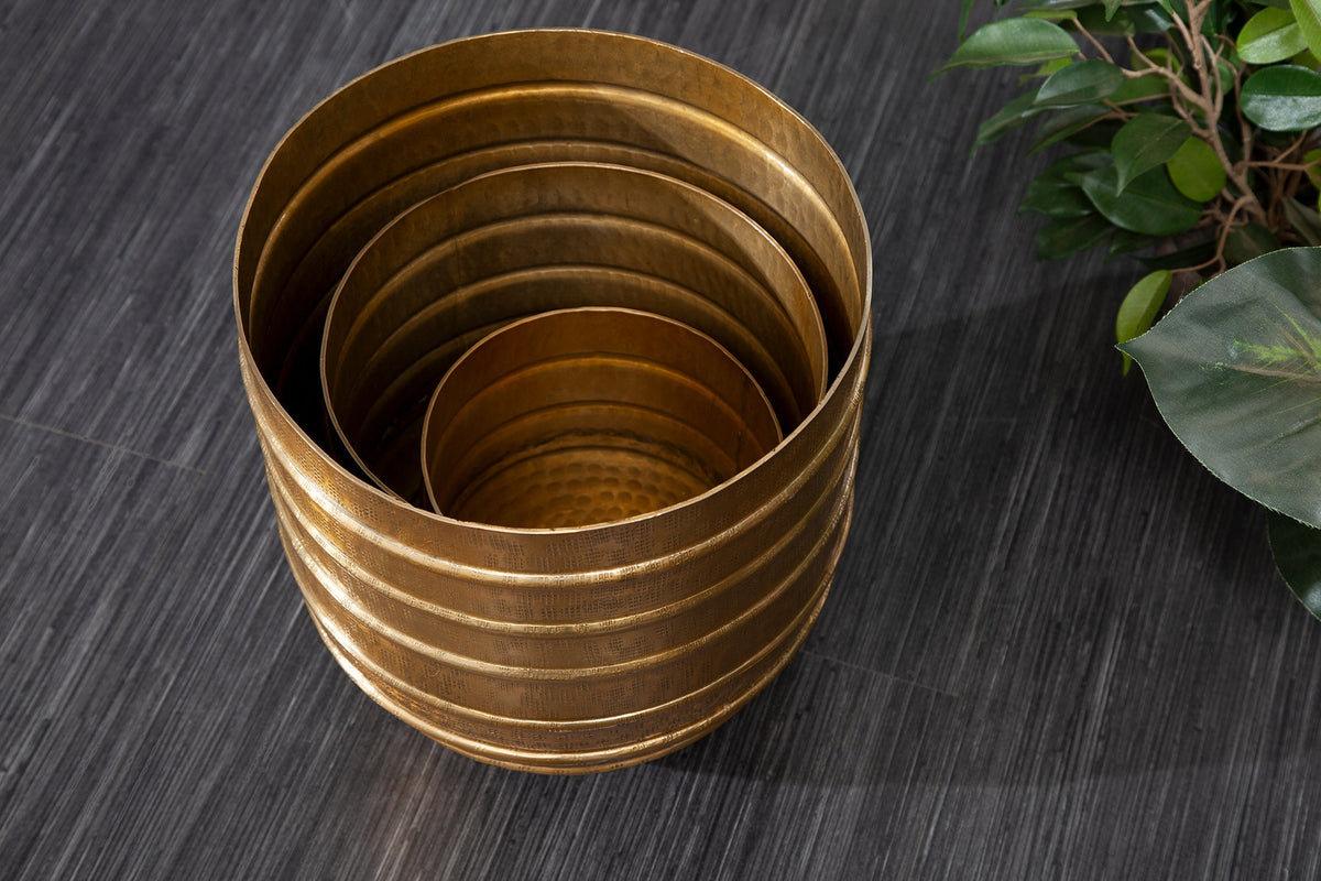 Lot de 3 pots de fleurs ORIENT 25/20/15cm métal doré design martelé
