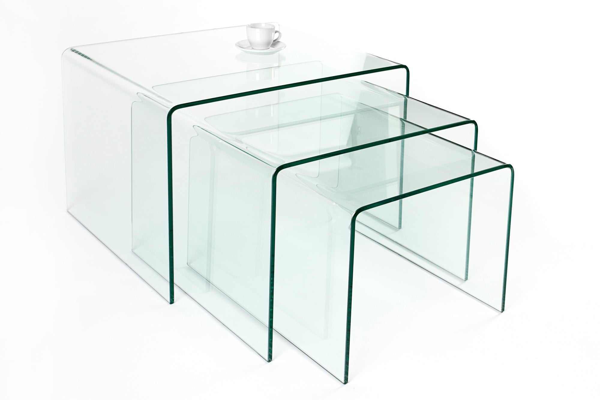 Lot de 3 tables basses design en verre FANTOME 60cm tables d’appoint transparentes