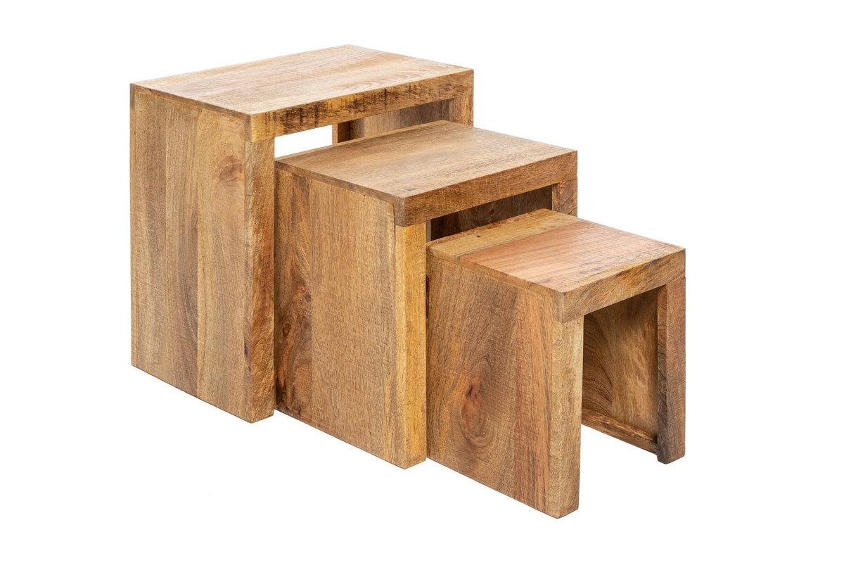 Lot de 3 tables d’appoint MAKASSAR 45cm en bois massif naturel manguier